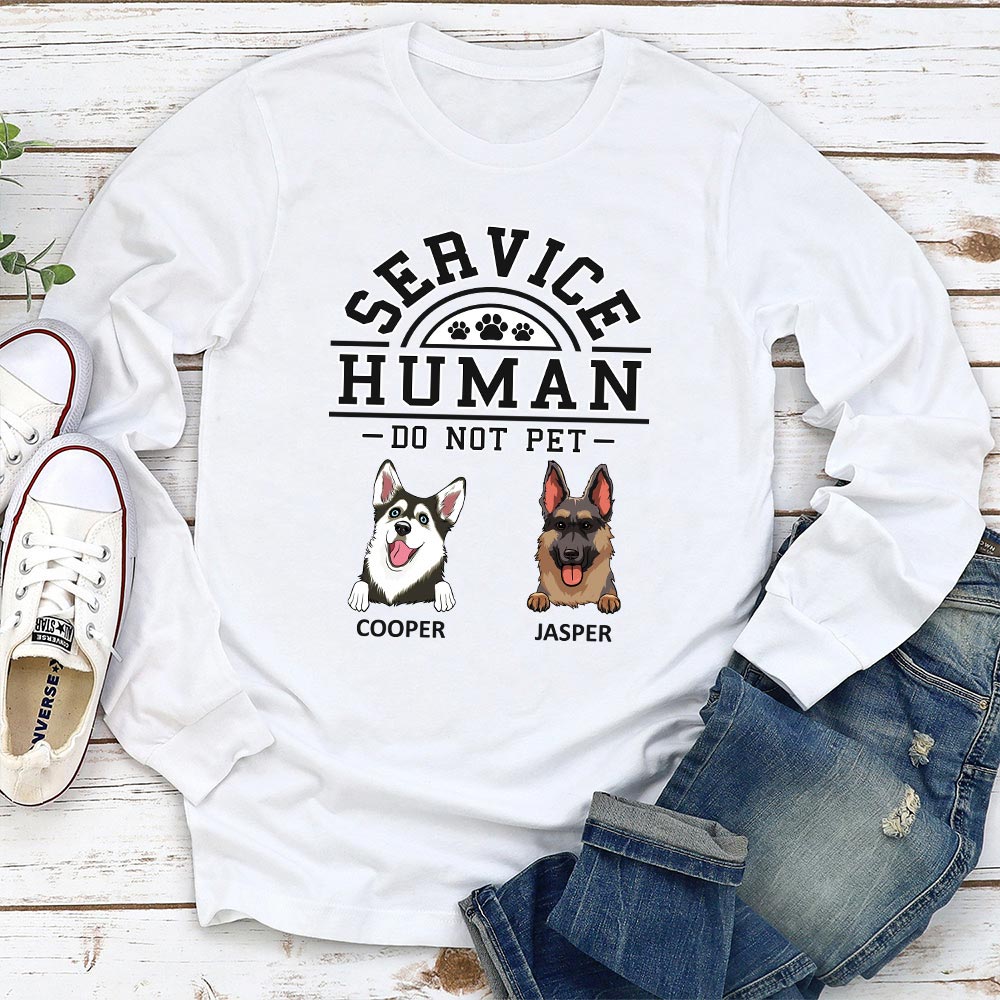 Unique Personalized Custom Long Sleeve Dogs Service Human Logo T-shirt for Pet Lovers