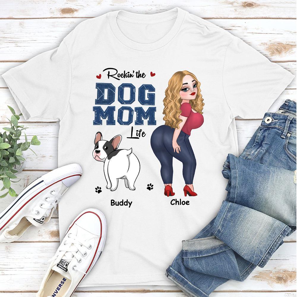 Customizable Dog Mom Blue Denim Personalized Unisex 5.3 oz T-shirt - Ideal Gift for Pet Lovers