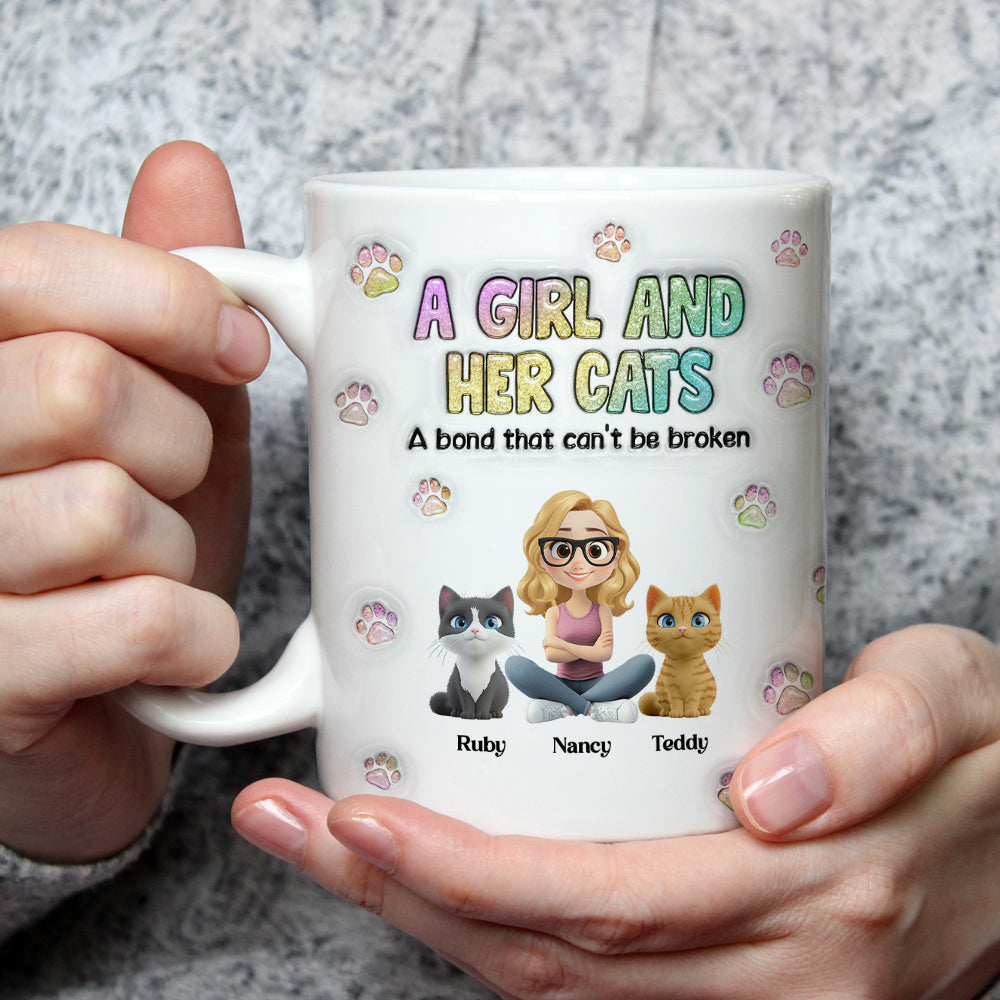 A Girl And Her Cat - Personalized Custom 3D Inflated Effect Ceramic Mug (11oz, 15oz)