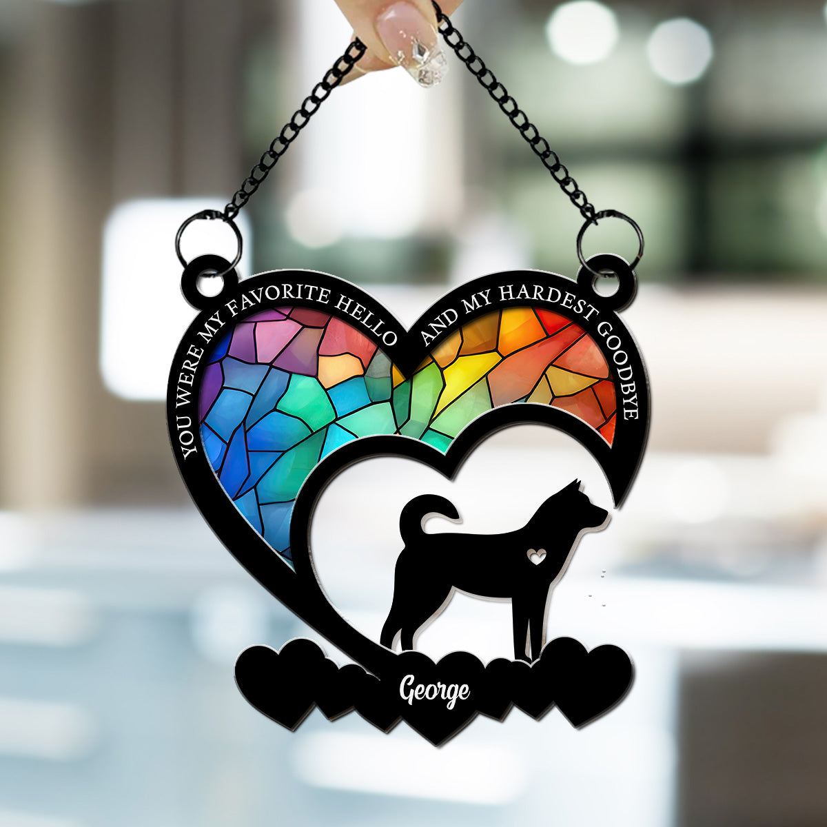 Favorite Hello And Hardest Goodbye - Premium Personalized Custom Wood and Acrylic Suncatcher in 6 or 8 Inches