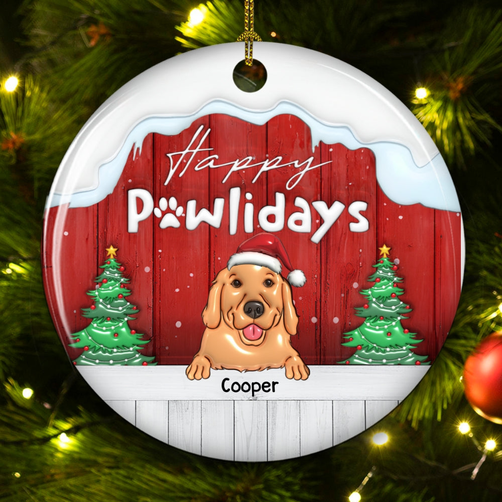 Happy Holiday Personalized Custom 3D Inflated Effect Premium White Ceramic Ornament for Dogs - Ideal Christmas Keepsake