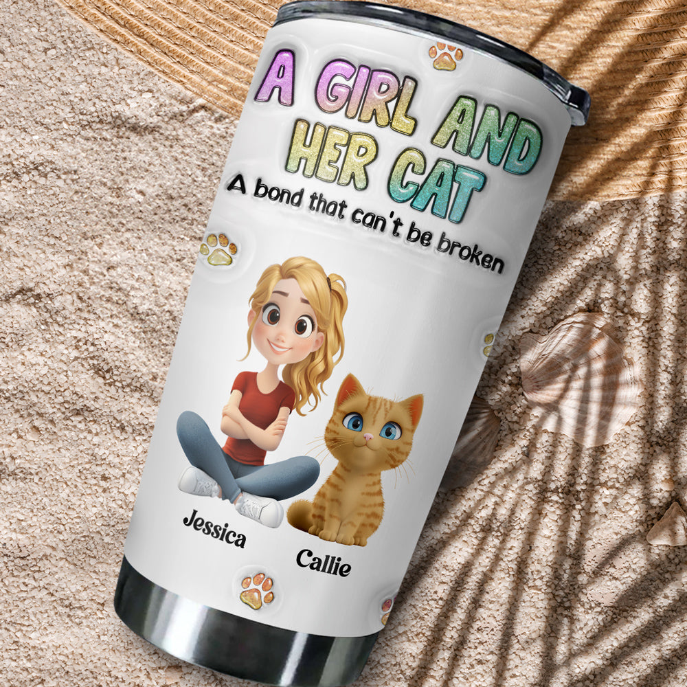 Personalized Custom 3D Inflated Effect Tumbler: A Girl And Her Cat Design