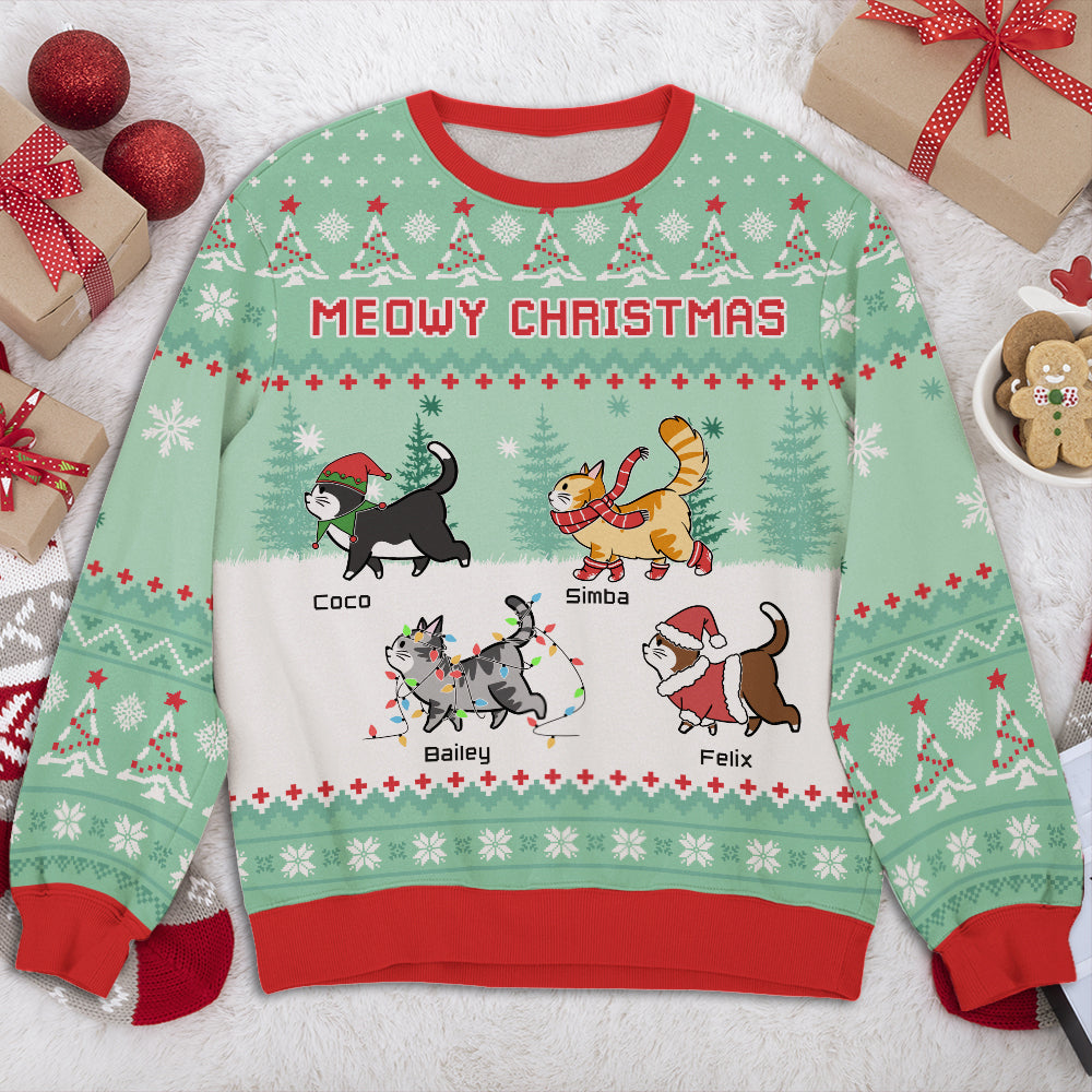 Meowy Christmas Mint - Exclusive Personalized Custom All-Over-Print Unisex 8.8 oz Sweatshirt
