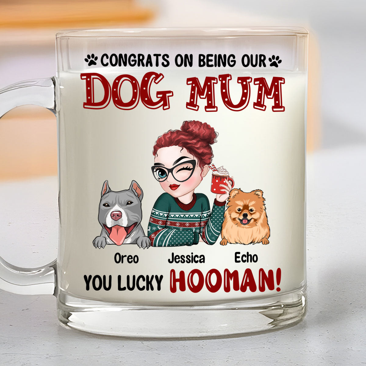 Unique Personalized Custom Glass Mug for Dog Moms and Dads - Congrats on Your Special Role