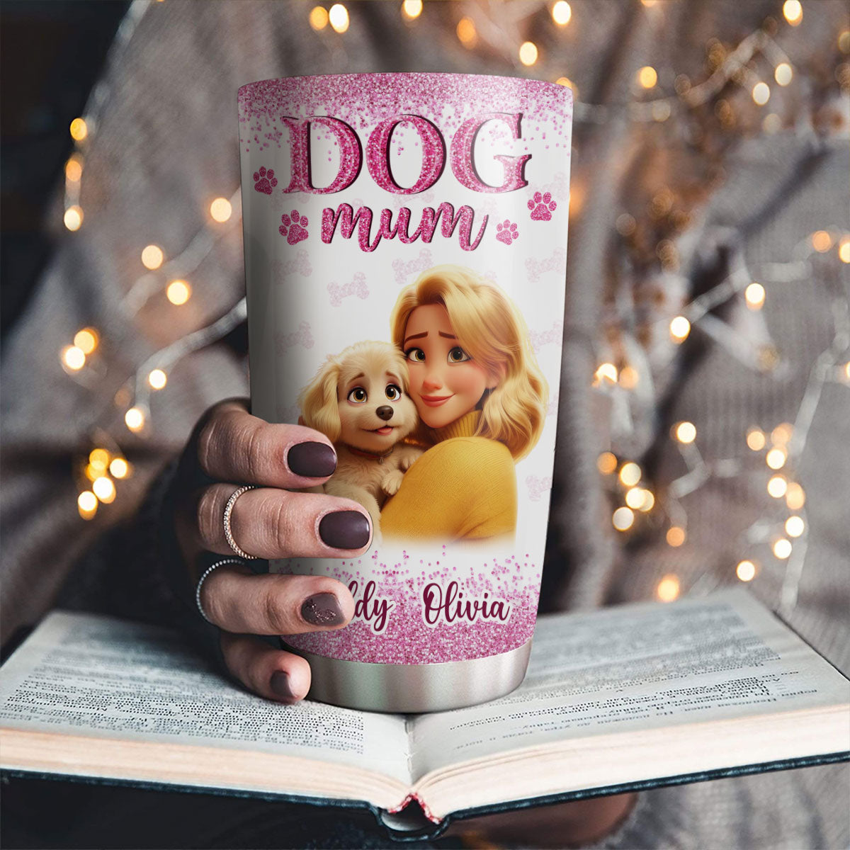 Customizable Dog Mom Cartoon Style Personalized Tumbler - 20oz