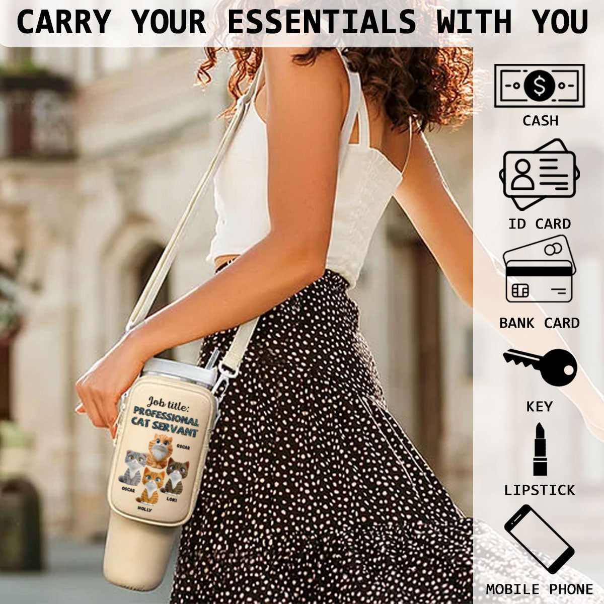 Professional Cat Servant - Premium Personalized Custom 40oz Water Bottle Carrier Bag for Daily Adventures