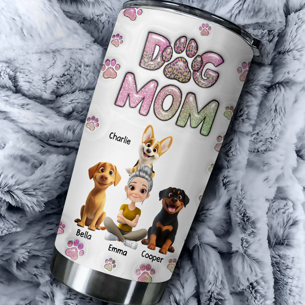 Dog Mom Personalized Custom 3D Inflated Effect Lovely Chibi Full Option Tumbler - 20oz High - Quality Stainless Steel