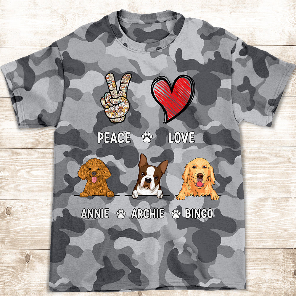 Peace Love Camo - Customizable All-over-printed Personalized T-shirt for a Stylish Look