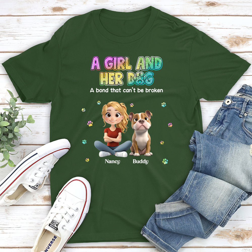 A Girl And Her Dog - Personalized Custom Unisex 5.3 oz T-shirt for Pet Lovers
