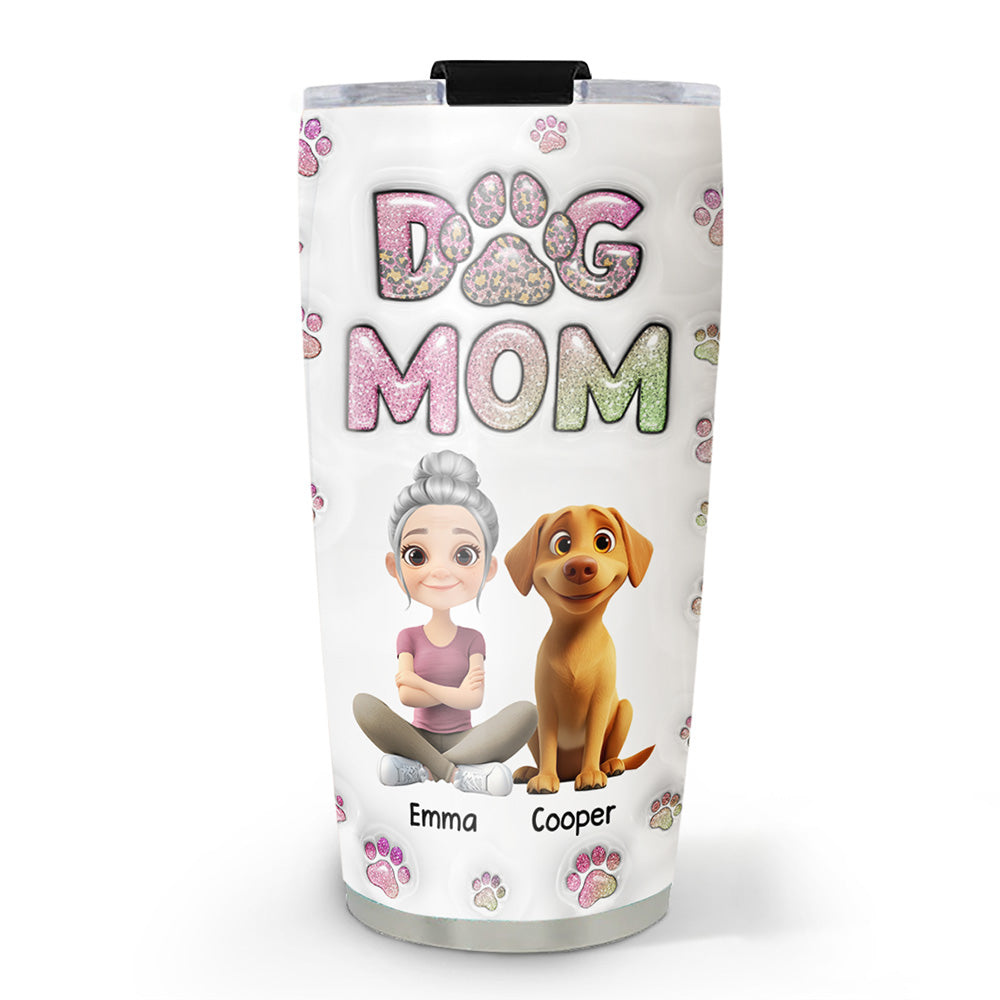 Dog Mom Personalized Custom 3D Inflated Effect Lovely Chibi Full Option Tumbler - 20oz High - Quality Stainless Steel