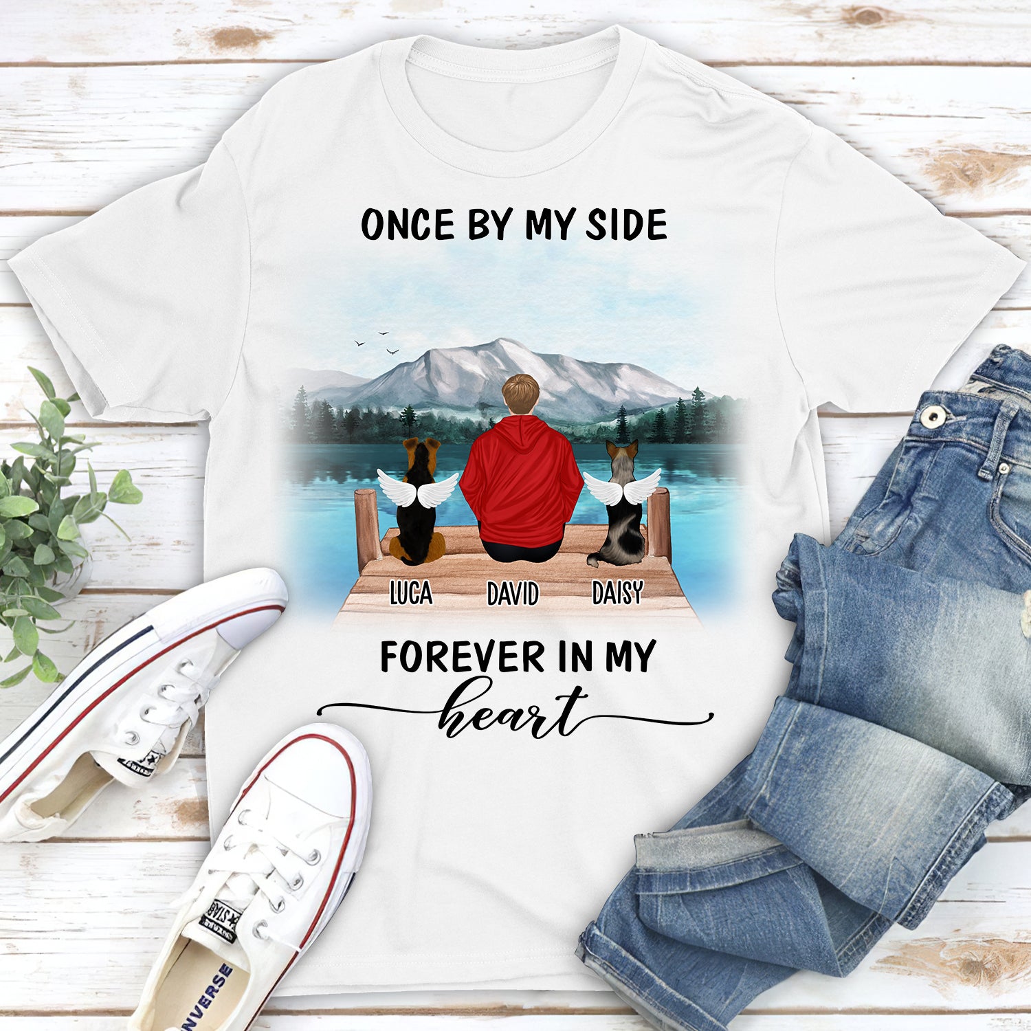 Once By My Side Speech River - Personalized Custom Unisex Memorial T-shirt for Pet Lovers