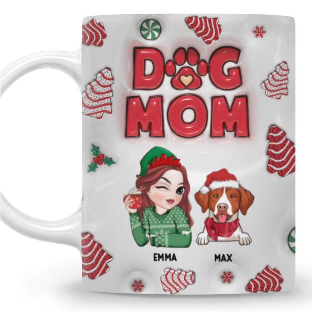 Personalized Custom 3D Inflated Effect Dog Mom Christmas Cake Mug - 11oz & 15oz