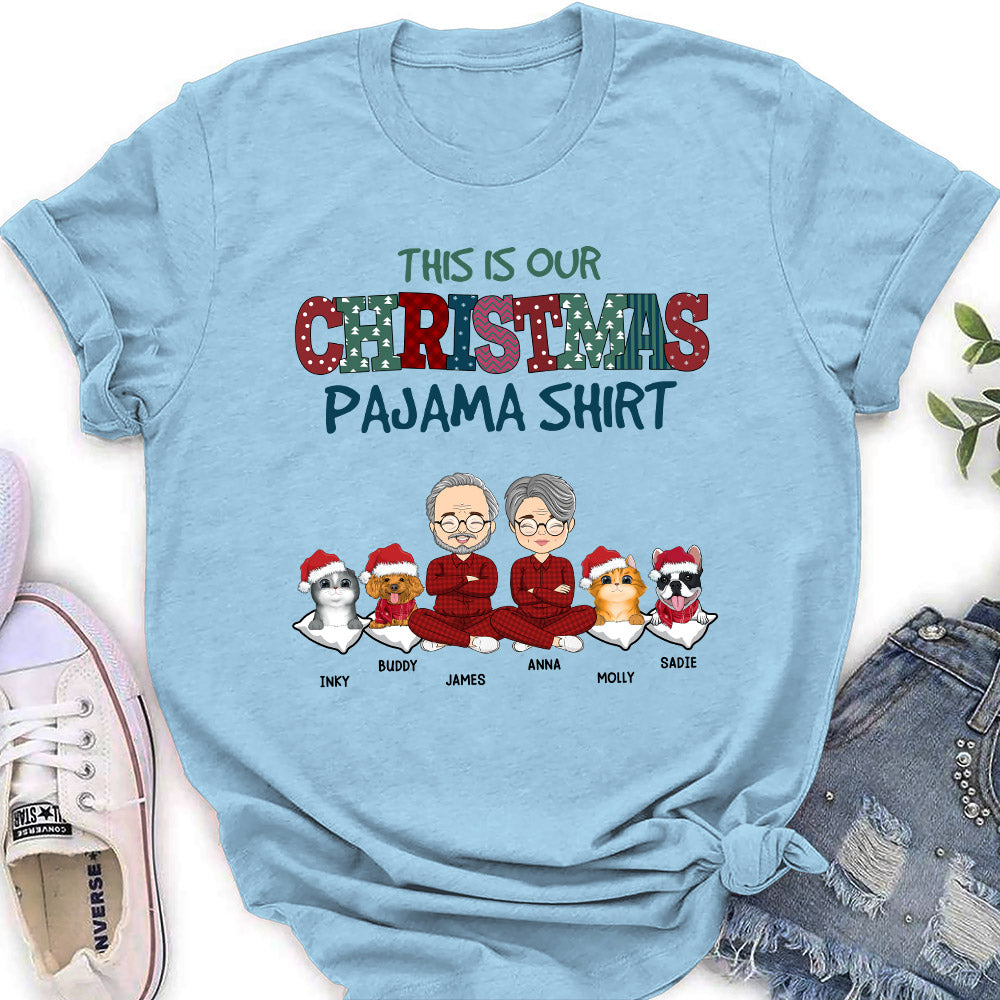 Personalized Custom Christmas Pajama Couple Women's T-shirt - Ideal Gift for Pet Lovers