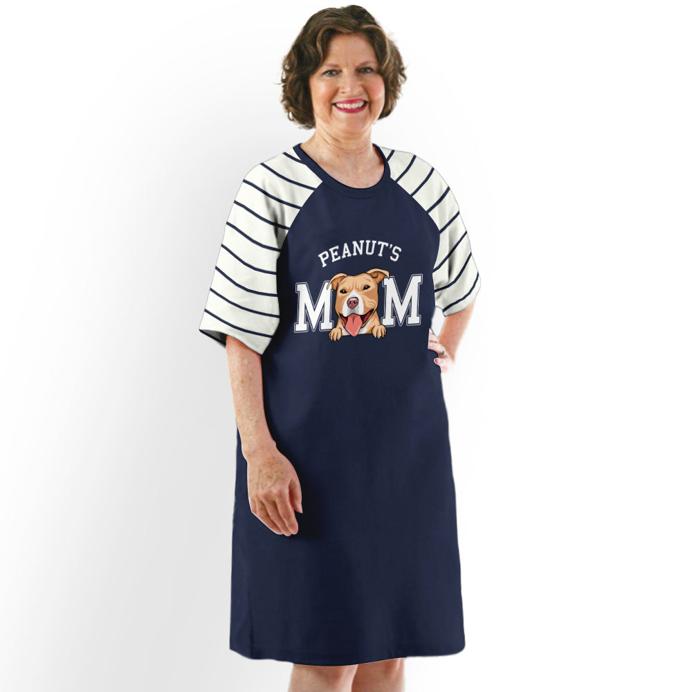 Dog Mom Personalized Custom 3/4 Sleeve Basic Striped Dress - Ideal for Every Occasion