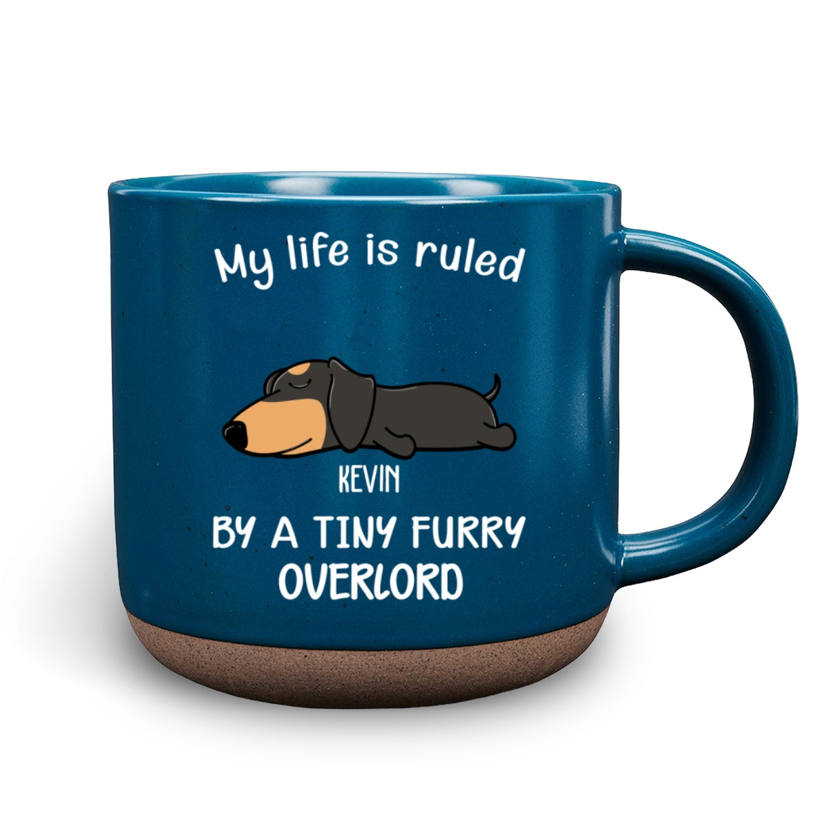 Ver Dog - Personalized Custom 11oz Dark Blue and White Ceramic Pottery Mug Ruled By Tiny Furry Overlords