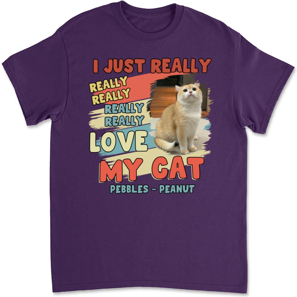 Personalized Custom Unisex 'I Just Really Love My Cats' Photo T-Shirt - 5.3 oz, Perfect Gift for Pet Lovers