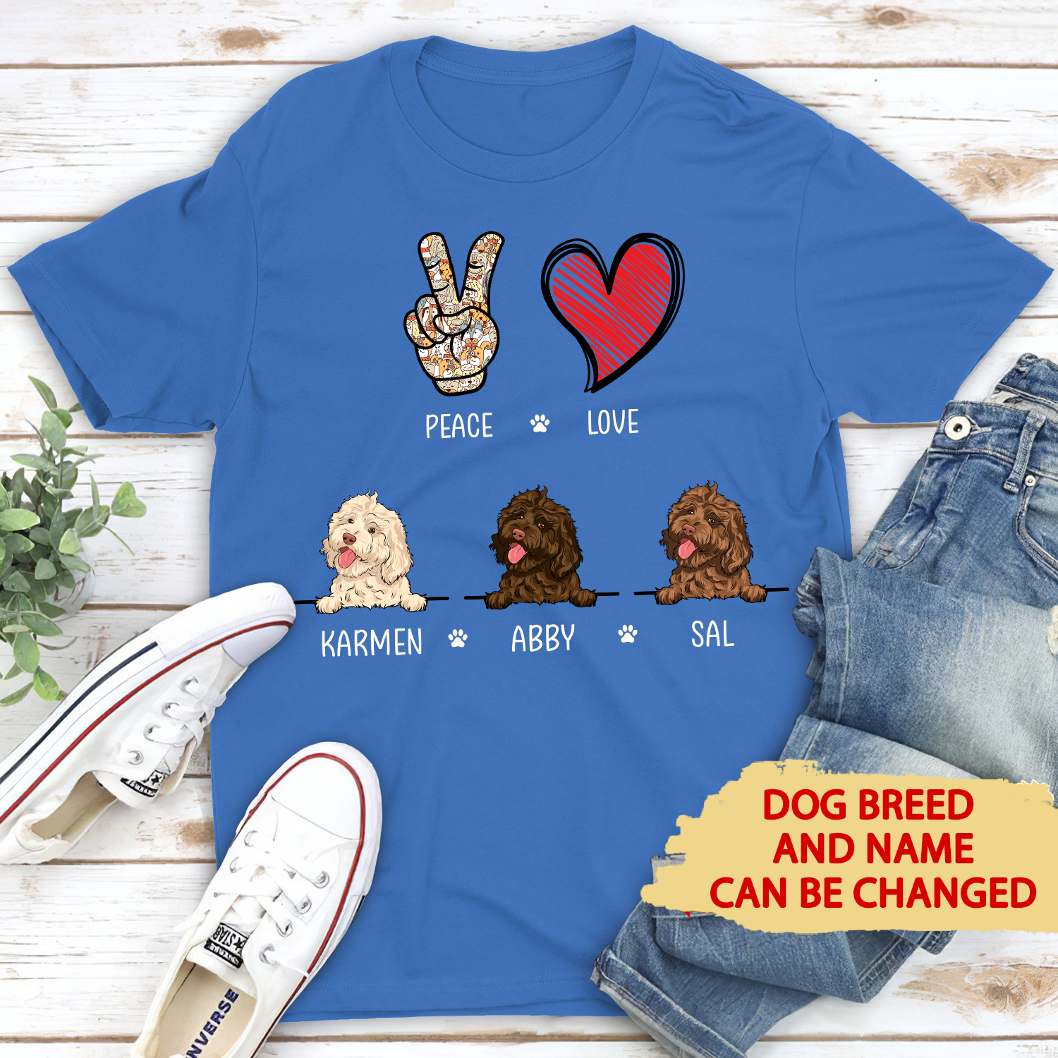 Peace Love Dog - Stylish Personalized Custom Unisex 5.3 oz T-shirt for Pet Lovers