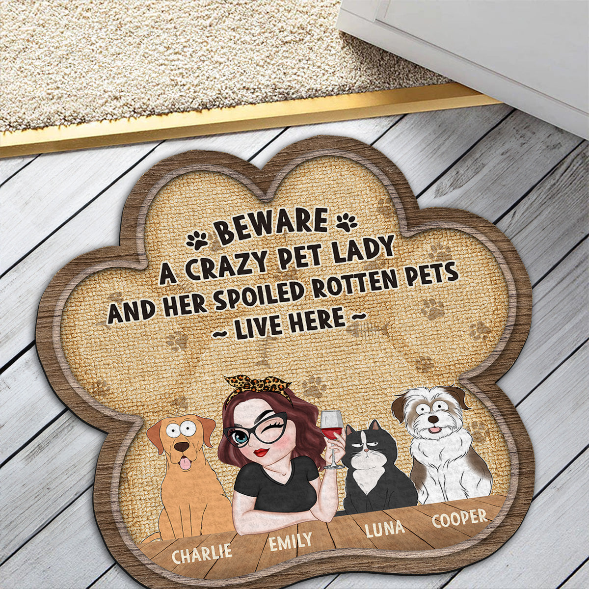 A Crazy Pet Lady - Personalized Custom Doormat with Vibrant Pet Photos in Multiple Sizes