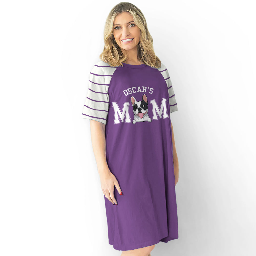 Dog Mom Personalized Custom 3/4 Sleeve Basic Striped Dress - Ideal for Every Occasion