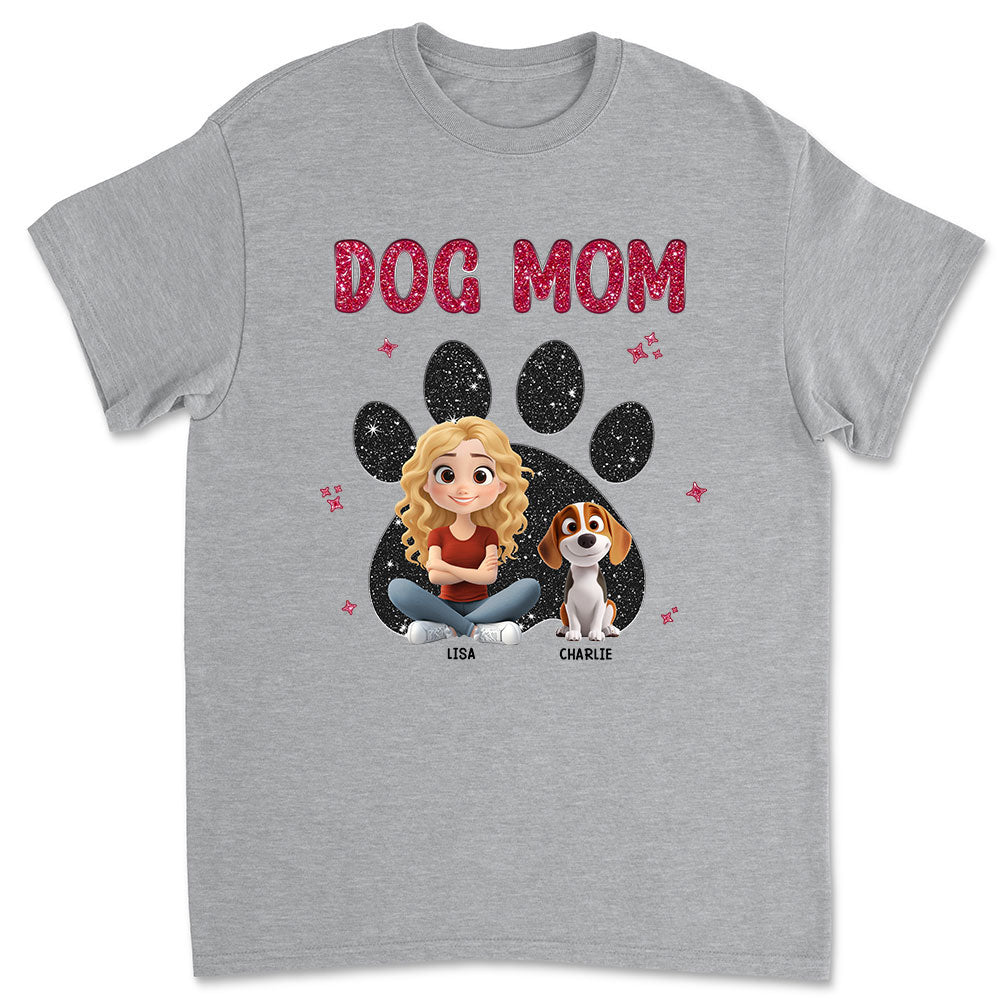 Stylish Dog Mom Mum Black Blink - Personalized Custom Unisex 5.3 oz T-shirt