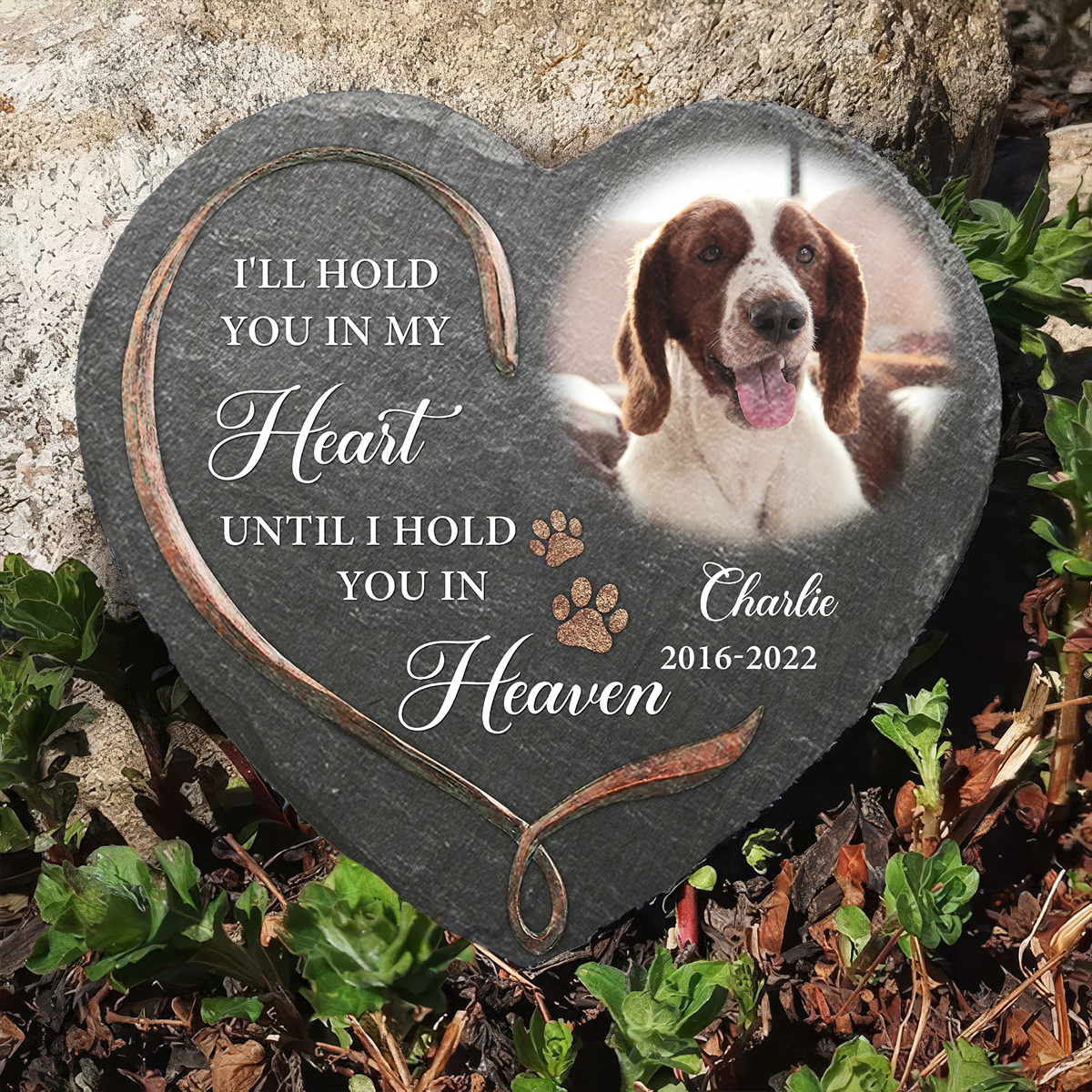 Personalized Paw And Angel Wings Custom Pet Memorial Stone for Garden Tribute