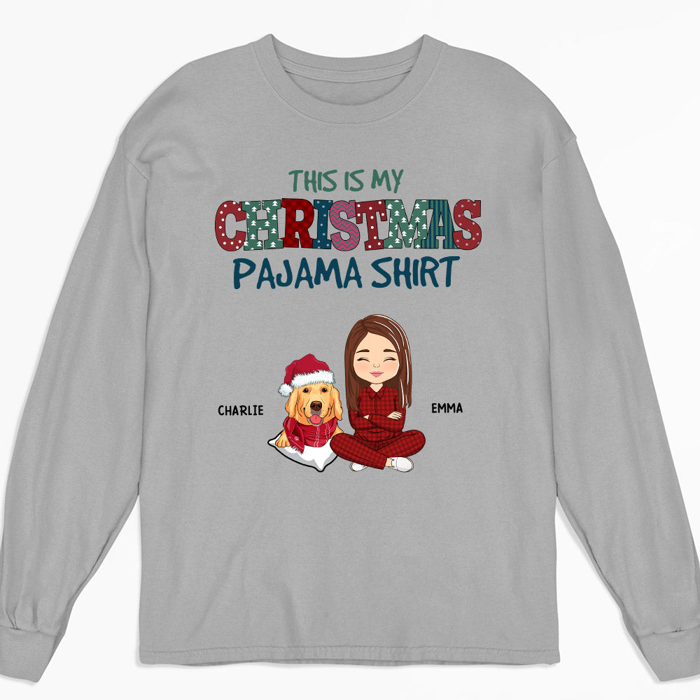 Personalized Custom Long Sleeve Christmas Pajama T-shirt for Pets - Perfect Gift for Pet Lovers