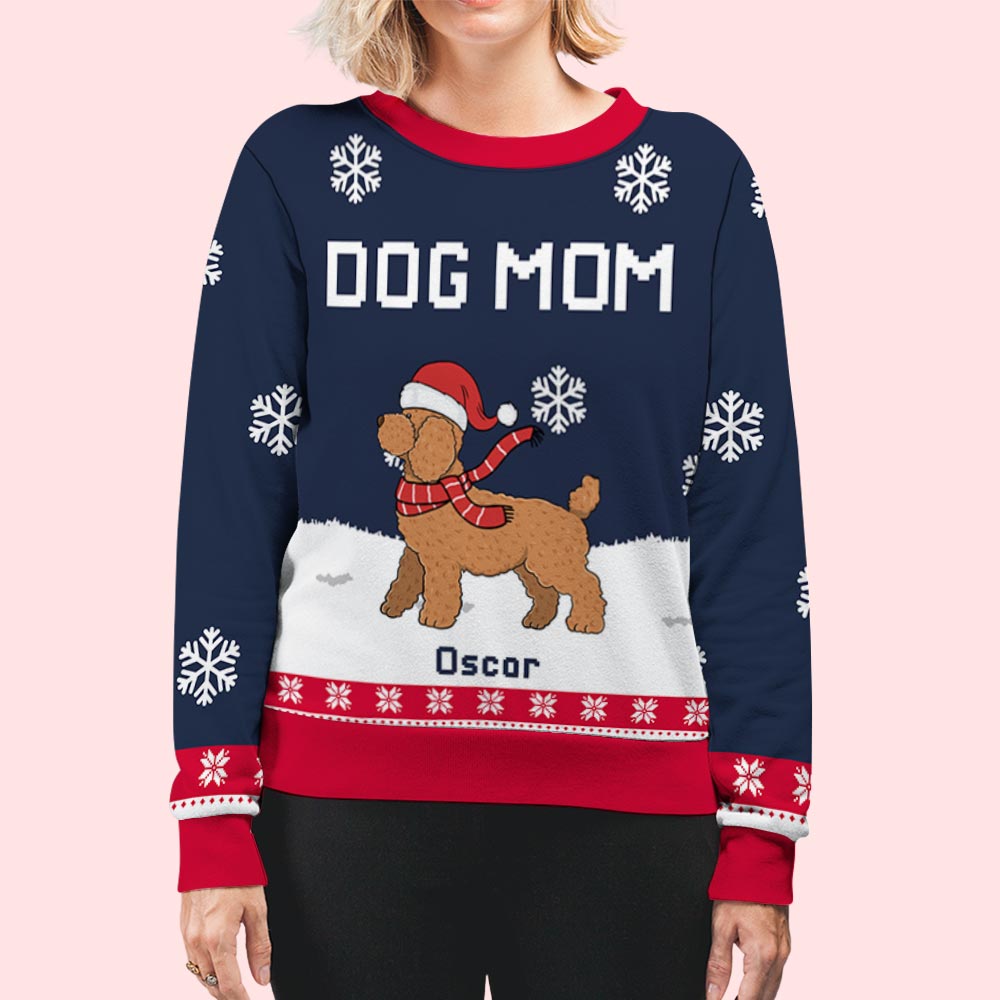 Stylish Personalized Custom All-Over-Print Navy Dog Dad Mom Winter Sweatshirt