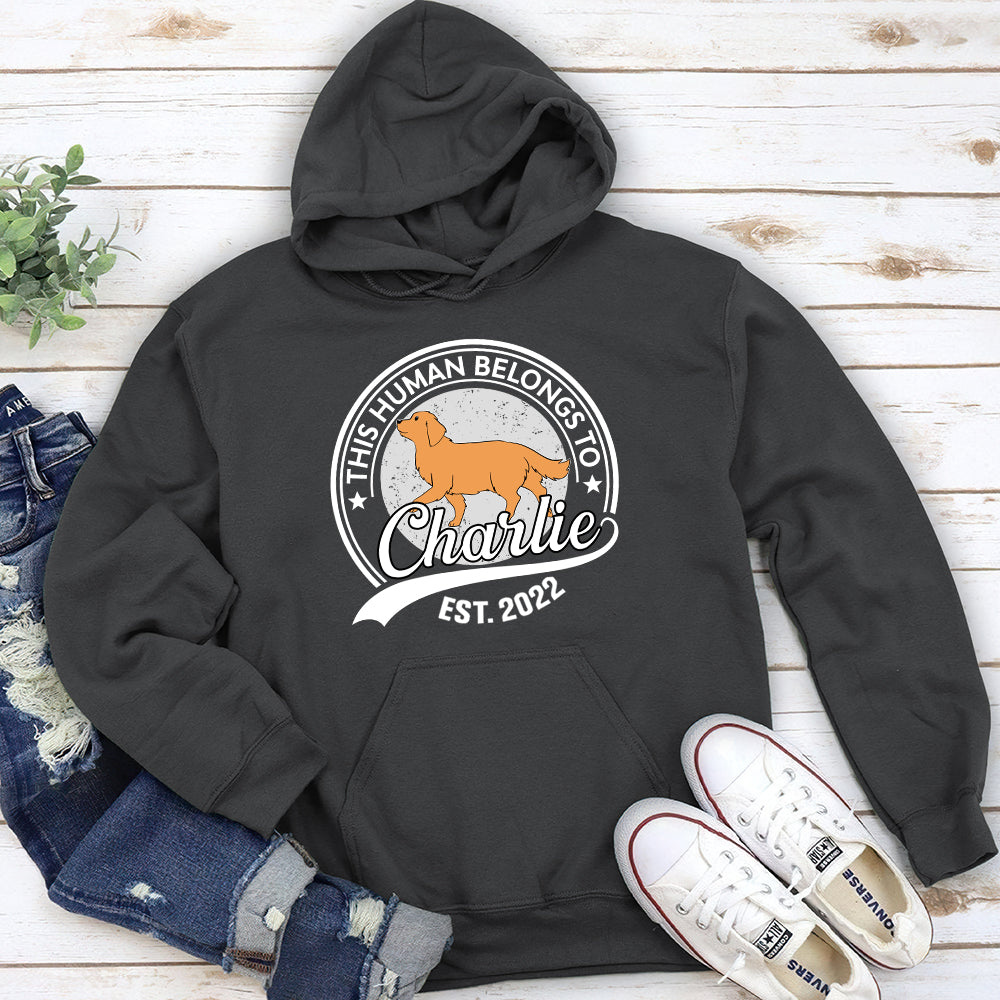 Personalized Custom 'Human Belongs To Dog' Unisex 8.0 oz Hoodie - Ideal Gift for Pet Lovers