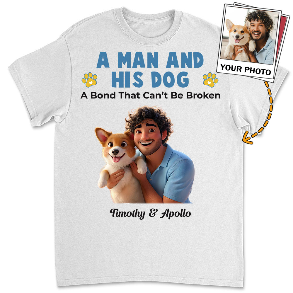 Boy And His Pups Cartoon Style - Personalized Custom Unisex 5.3 oz T-shirt for Pet Lovers