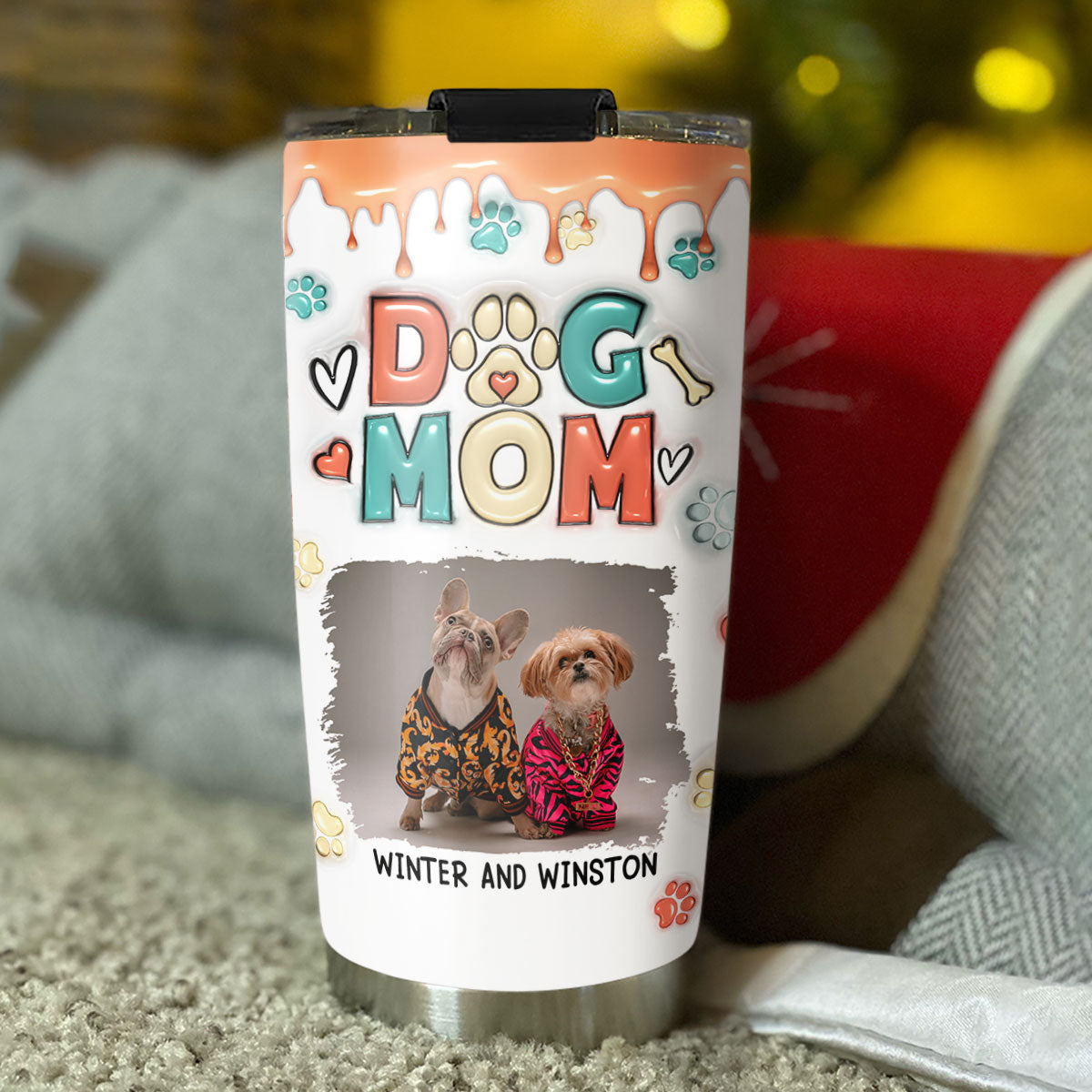 Customizable Mom of Dogs 3D Inflated Effect Personalized Photo Tumbler - 20oz High - Quality Stainless Steel