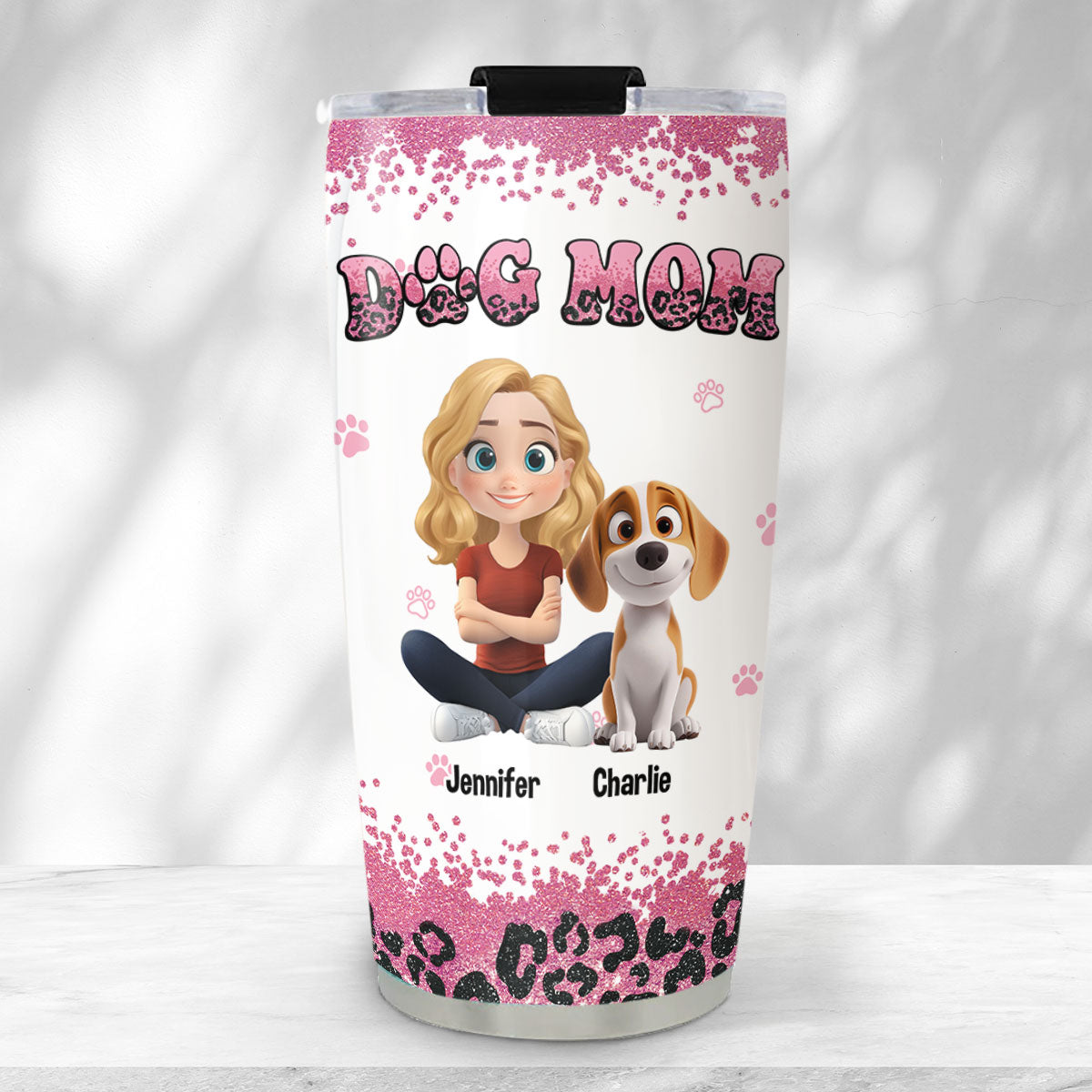 Personalized Custom Dog Mom Pink Leopard 20oz Tumbler