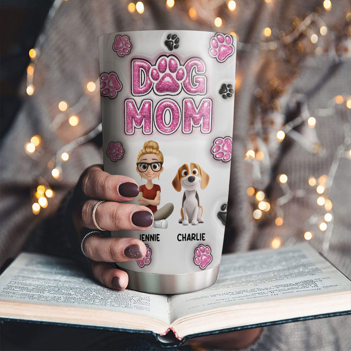 Personalized Custom 3D Inflated Effect Cartoon Chibi Dog Mom Tumbler - Unique 20oz Drinkware