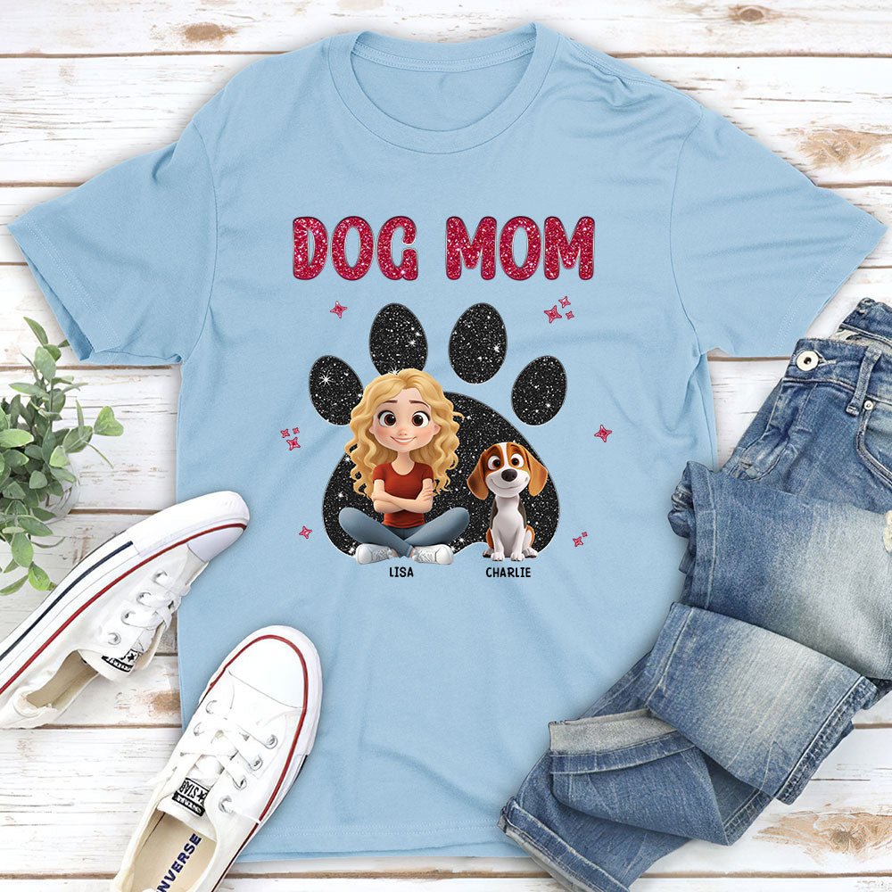 Stylish Dog Mom Mum Black Blink - Personalized Custom Unisex 5.3 oz T-shirt