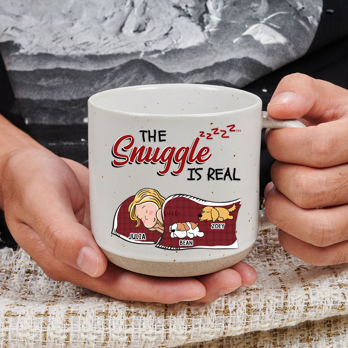 The Cuddle - 11oz Personalized Custom Ceramic Pottery Mug in Dark Blue or White