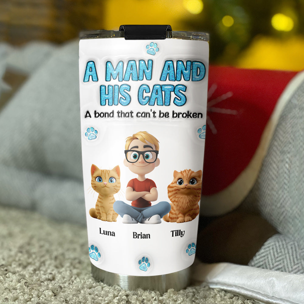 A Man And His Cat - Personalized Custom 3D Inflated Effect 20oz Stainless Steel Tumbler for Long - Lasting Temperature Retention