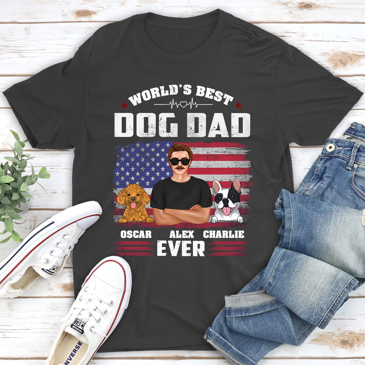American Dog Dad - Customizable Unisex 5.3 oz Personalized T-shirt for Pet Lovers