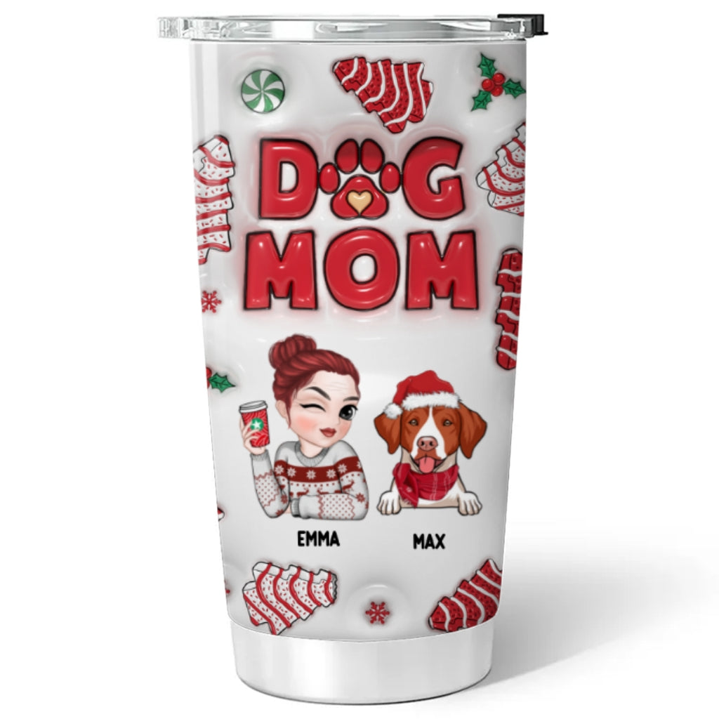 Customizable 3D Inflated Effect Personalized Dog Mom Christmas Tumbler - 20oz High - Quality Stainless Steel
