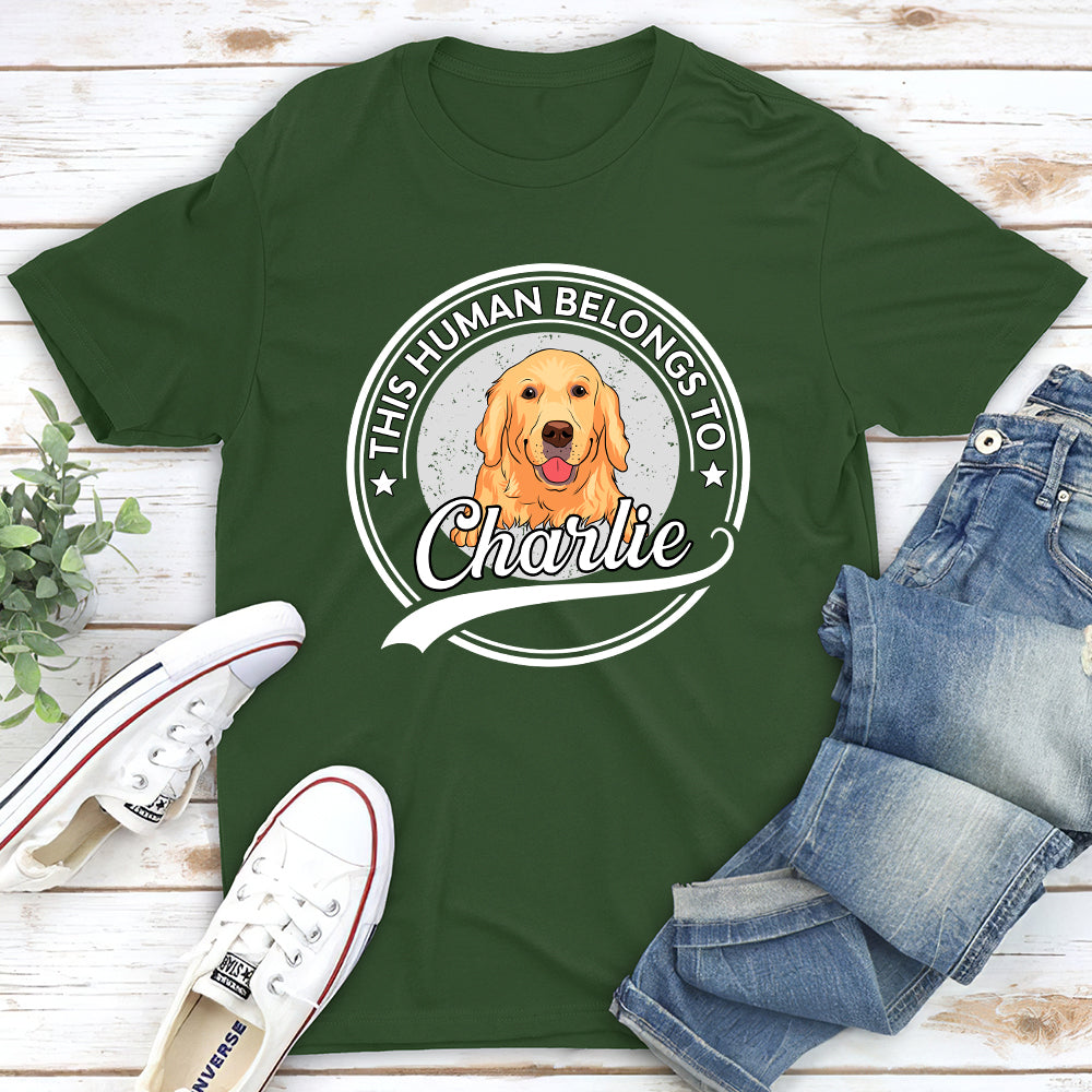 Personalized Custom Unisex 'Human Belongs To Dog Couple' T-shirt - Ideal Gift for Pet Lovers