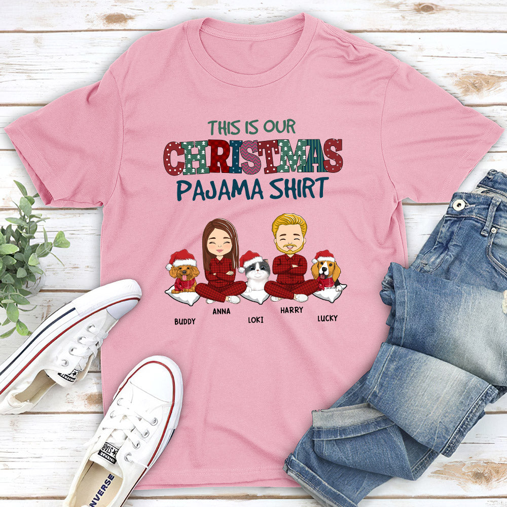 Customizable Christmas Pajama Couple Unisex T-shirt - Perfect Gift for Pet Lovers