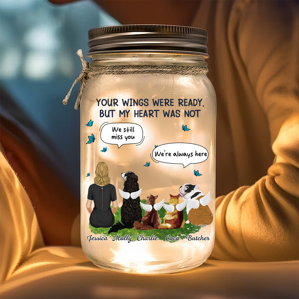 My Heart Was Not Ready To Lose You - Personalized Custom 16oz Mason Jar Light for Pet Lovers