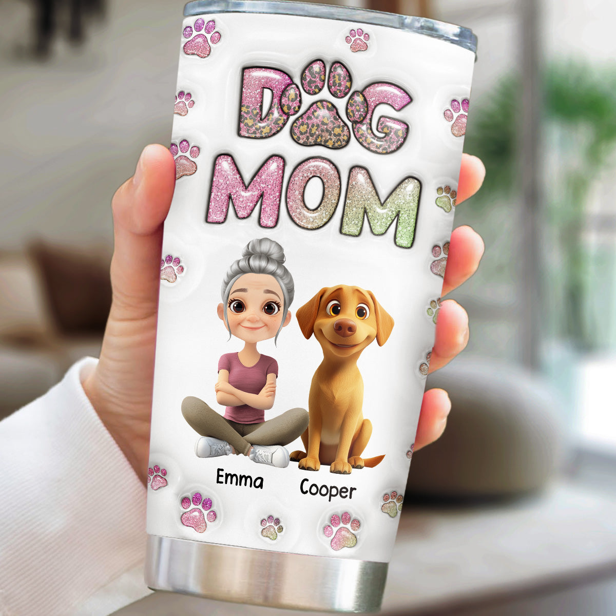 Dog Mom Personalized Custom 3D Inflated Effect Lovely Chibi Full Option Tumbler - 20oz High - Quality Stainless Steel