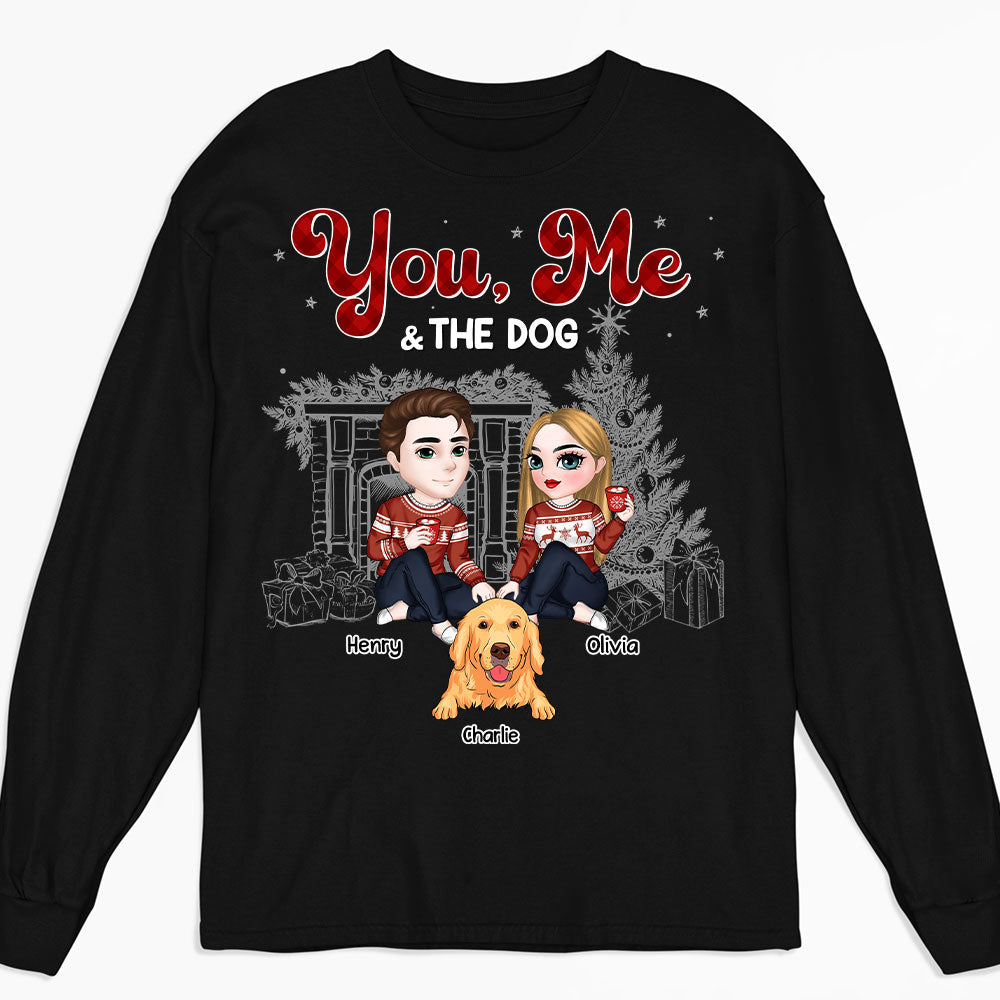 Customizable Couple And Their Dogs Christmas Personalized Long Sleeve Unisex T-shirt