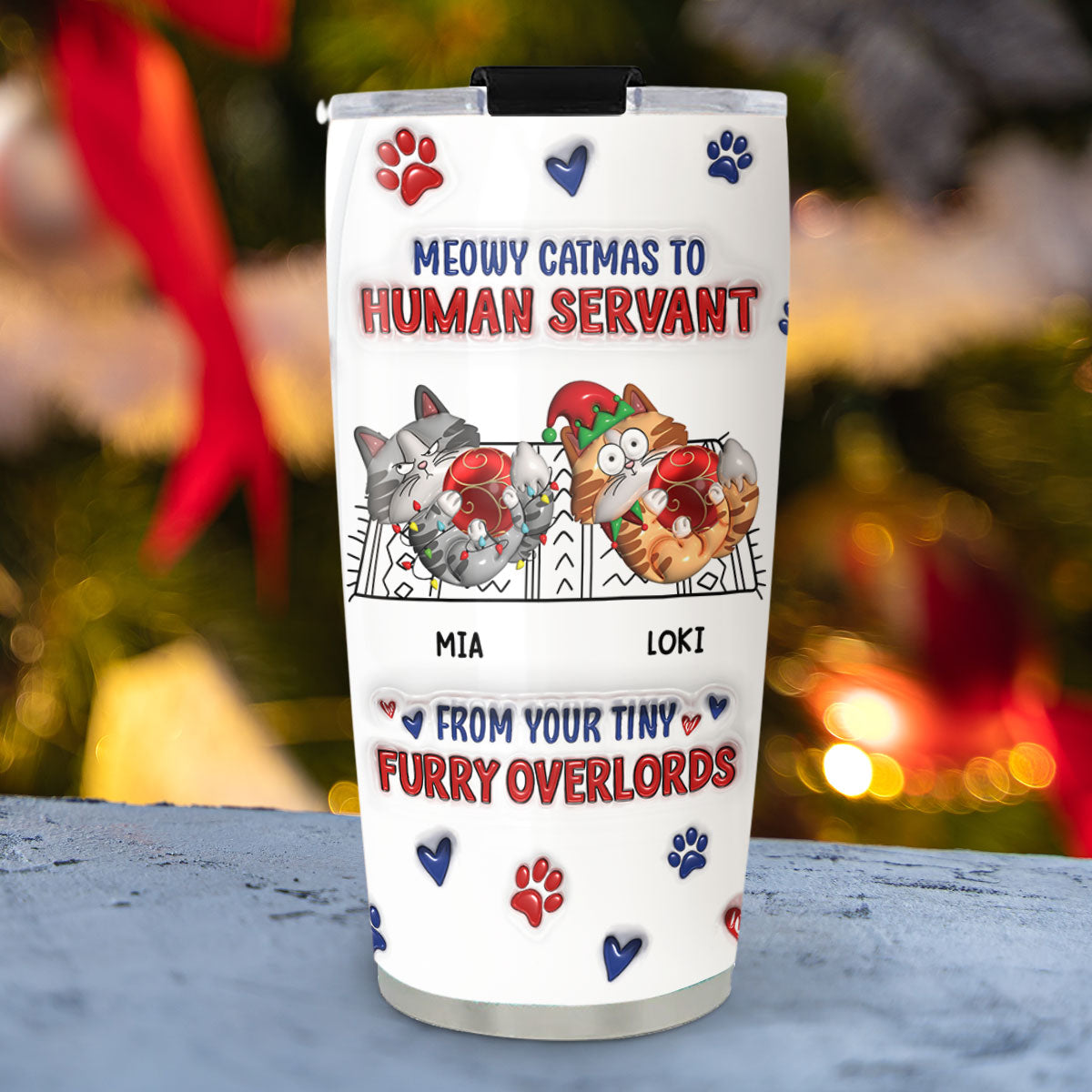Meowy Catmas Personalized 3D Inflated Effect Custom Tumbler - High - Quality 20oz Stainless Steel Drinkware