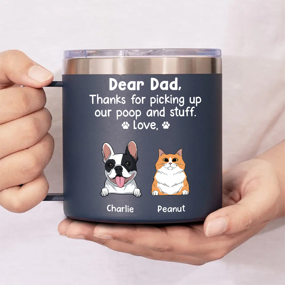 Thanks For Being My Human Servant - Personalized 14oz Custom Stainless Steel Tumbler with Handle for All Beverages