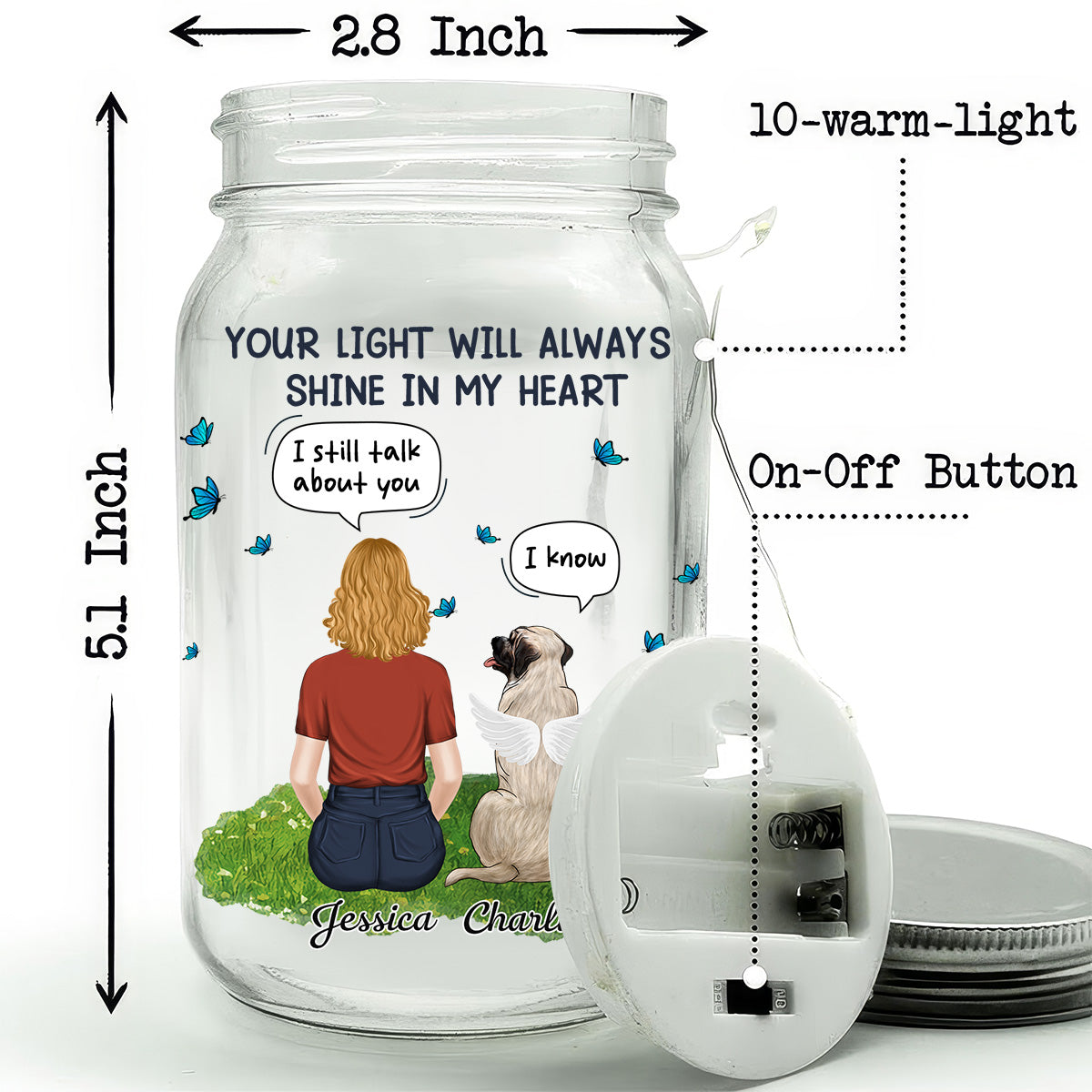 My Heart Was Not Ready To Lose You - Personalized Custom 16oz Mason Jar Light for Pet Lovers