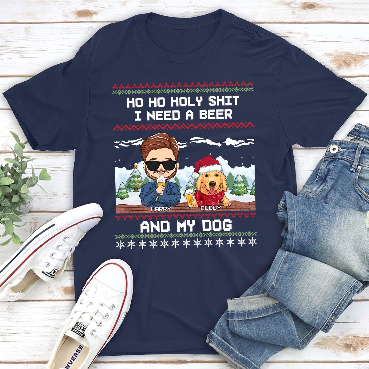 Ho Ho Holy Christmas - Customizable Unisex 5.3 oz Personalized T-shirt for Pet Lovers