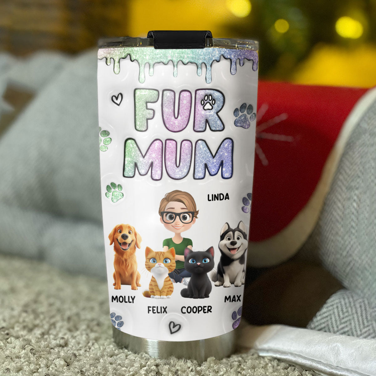 Adorable Chibi Fur Mom Personalized Custom 3D Inflated Effect 20oz Stainless Steel Tumbler