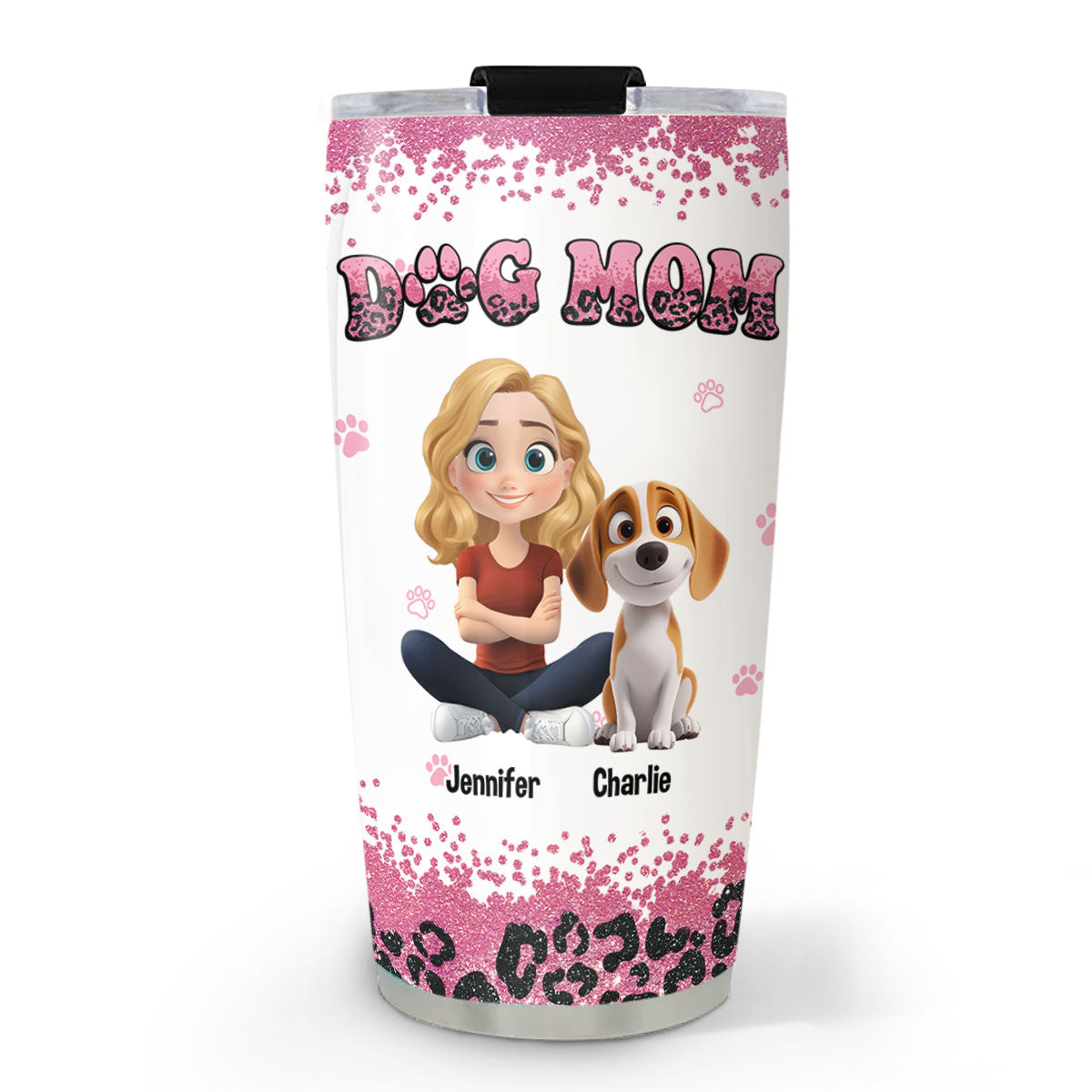 Personalized Custom Dog Mom Pink Leopard 20oz Tumbler