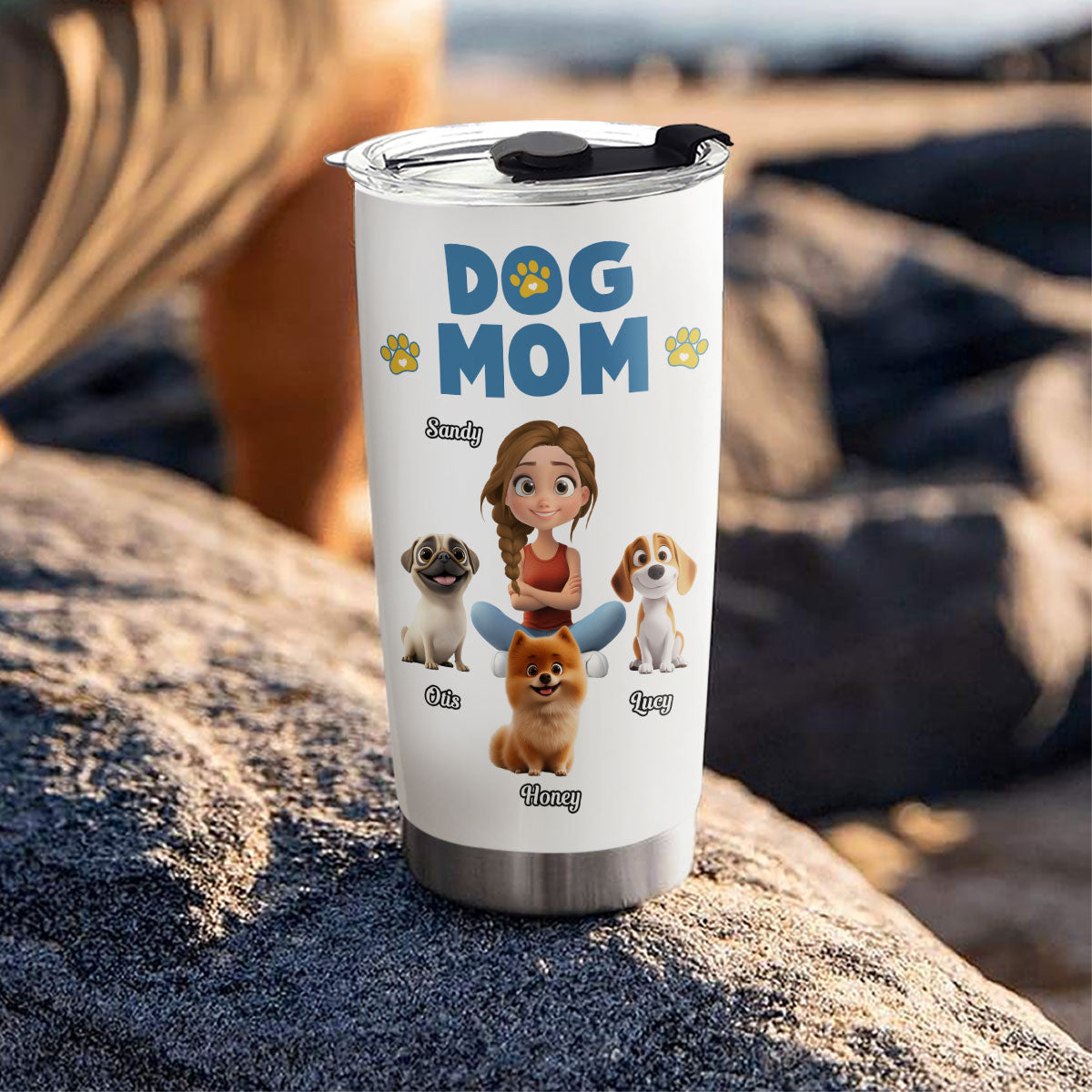 Girl And Dog Cartoon Style Version 2 - Personalized Custom 20oz Stainless Steel Tumbler for Girls