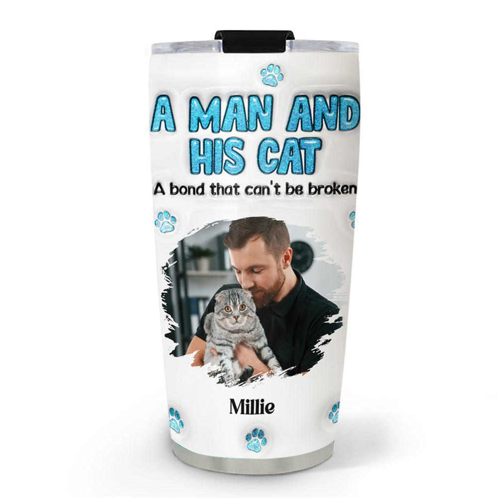 Personalized Custom 3D Inflated Effect Tumbler with A Man And His Cat Photo - High - Quality 20oz Stainless Steel Drinkware
